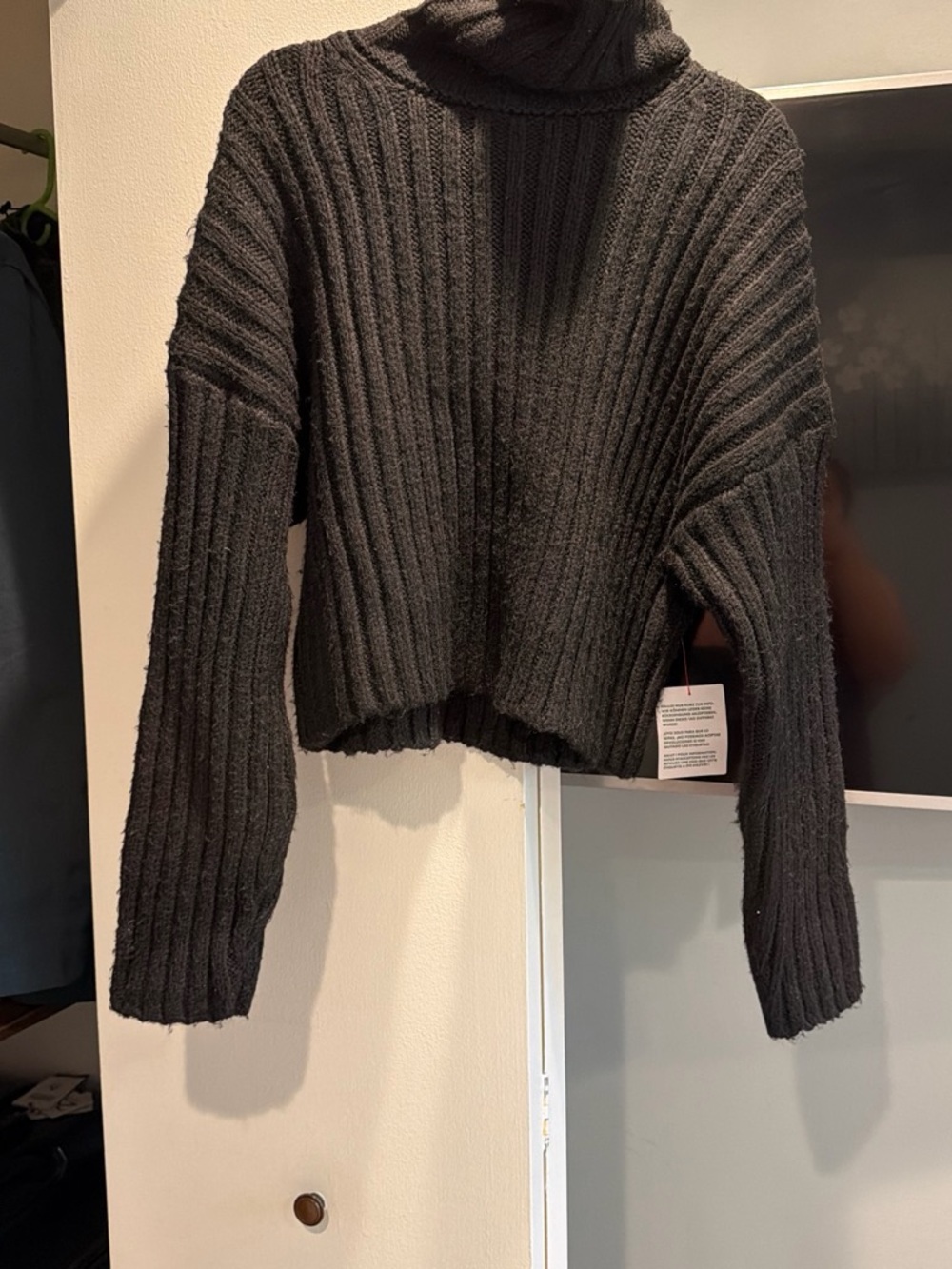 Topshop Charcoal Ribbed Turtleneck Cropped Sweater